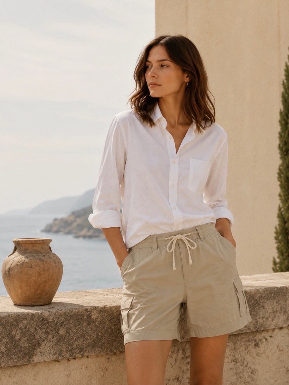 Lauren Ralph Lauren Khaki Cargo Shorts 10 100% Soft Cotton Preppy Coastal Travel